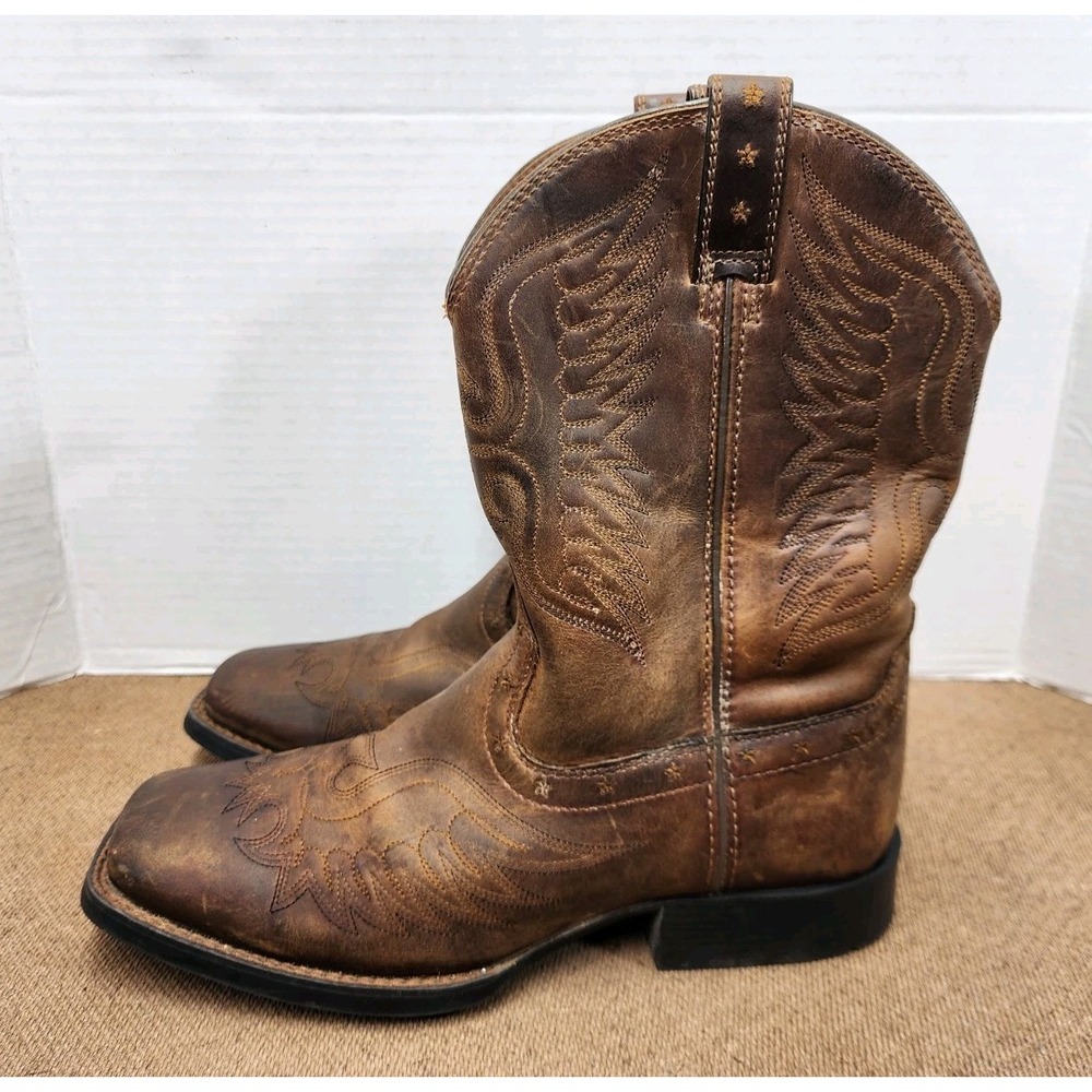 Ariat Western Kids Youth 5 Honor Brown Leather Square Toe Cowboy Boots